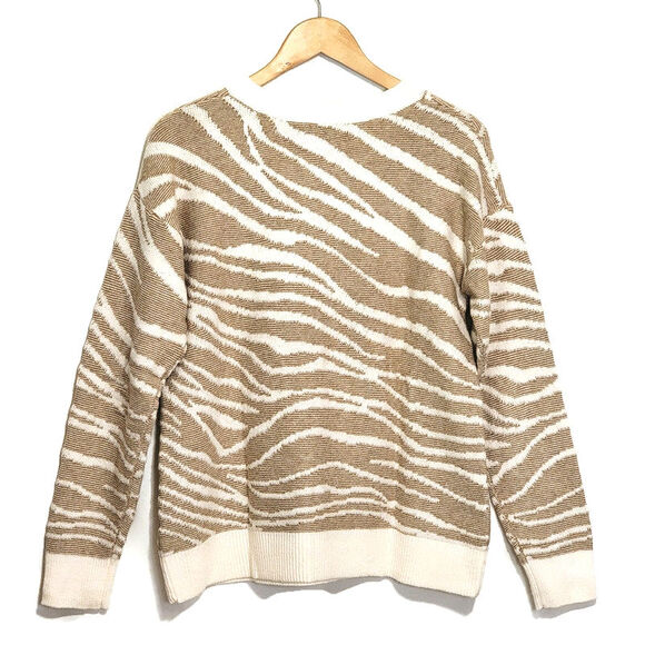 Banana Republic Zebra Print V Neck Sweater Tan Cream Animal Print Chic Cozy S - Picture 7 of 13